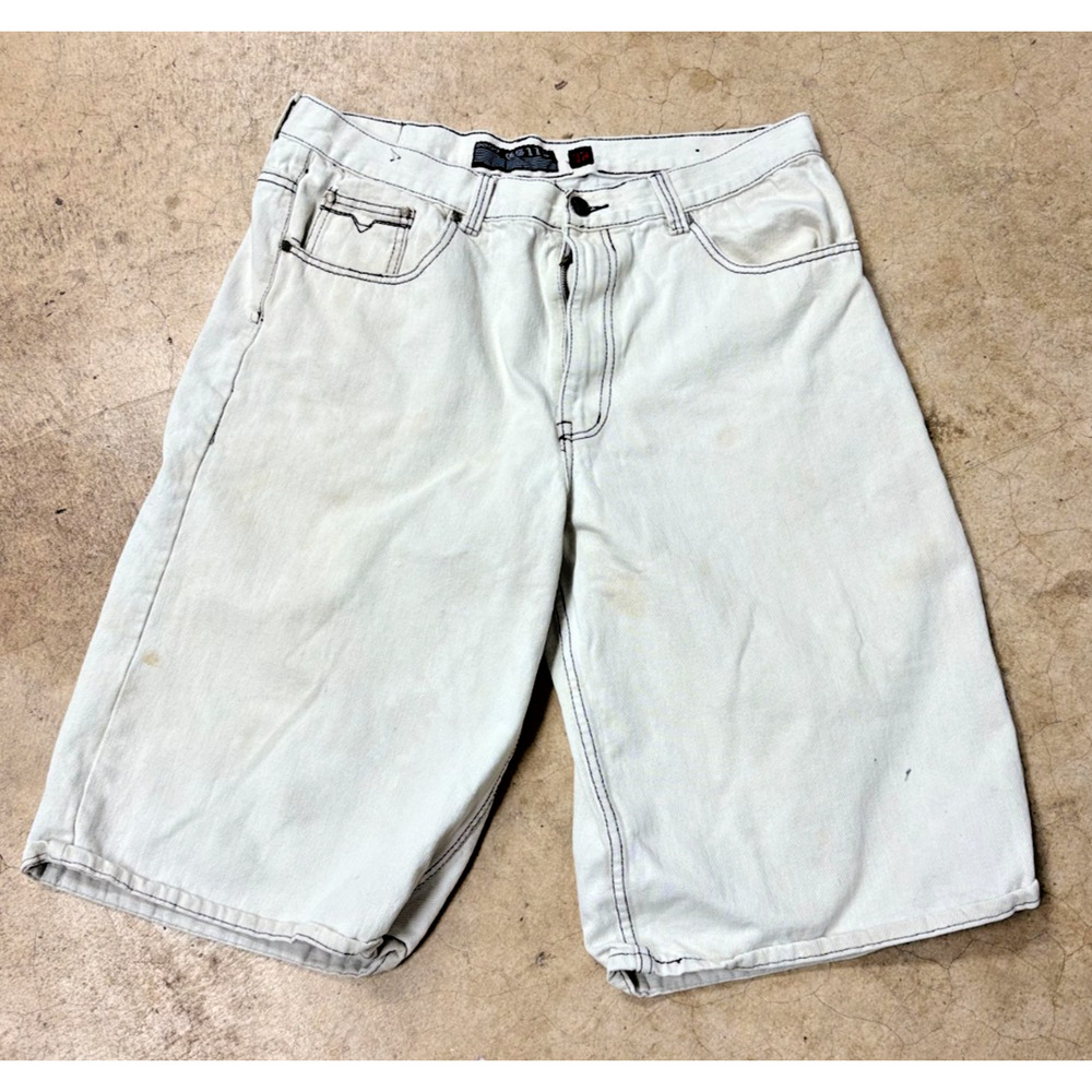 GS115 Denim Shorts Mens 38 Off White Contrast Stitch Streetwear Skater Cotton